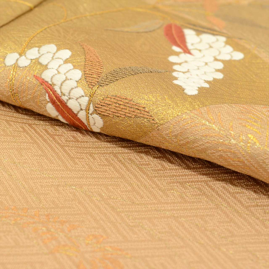 Vintage Japanese Kimono | Tsukesage-Houmongi | Brown Silk | Paper Fan Botanical Pattern | One Crest | Embroidery | Sustainable | uu0223b