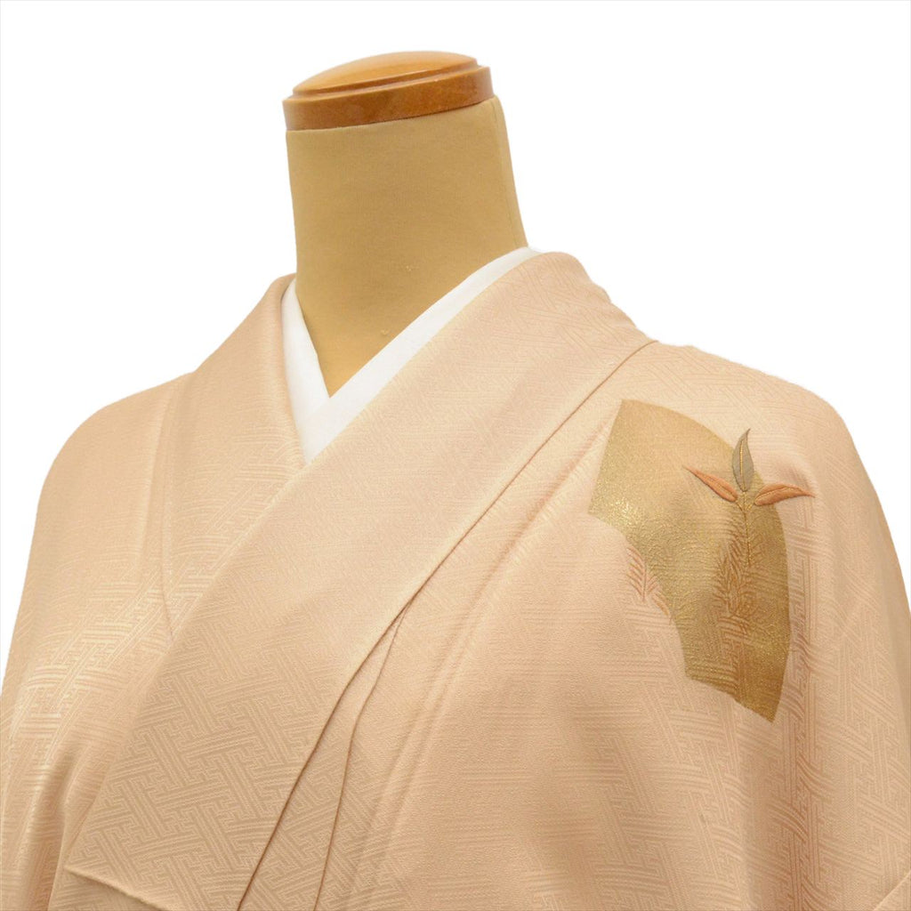 Vintage Japanese Kimono | Tsukesage-Houmongi | Brown Silk | Paper Fan Botanical Pattern | One Crest | Embroidery | Sustainable | uu0223b