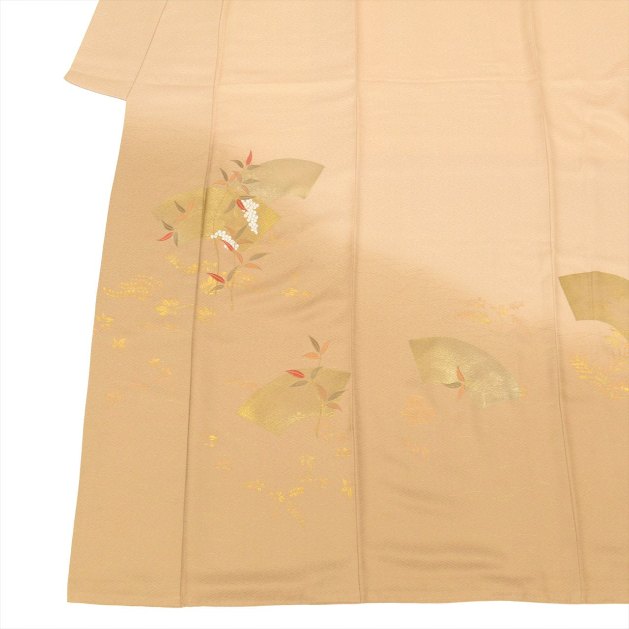 Vintage Japanese Kimono | Tsukesage-Houmongi | Brown Silk | Paper Fan Botanical Pattern | One Crest | Embroidery | Sustainable | uu0223b