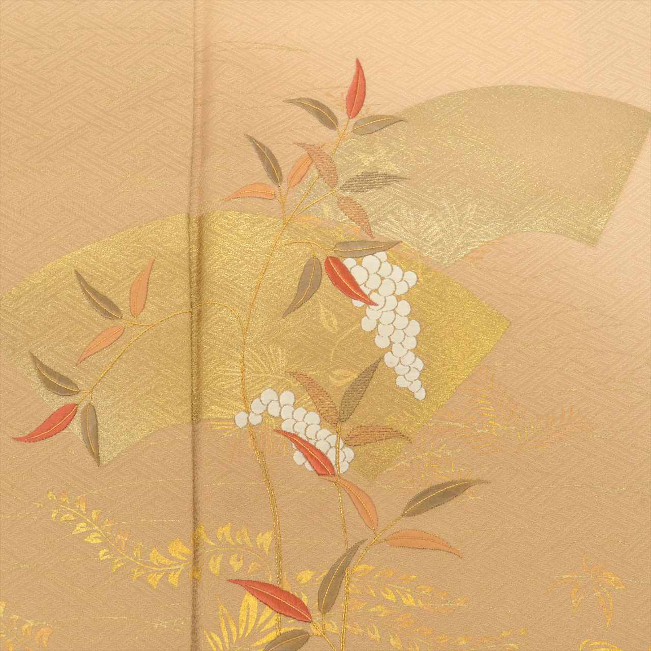 Vintage Japanese Kimono | Tsukesage-Houmongi | Brown Silk | Paper Fan Botanical Pattern | One Crest | Embroidery | Sustainable | uu0223b