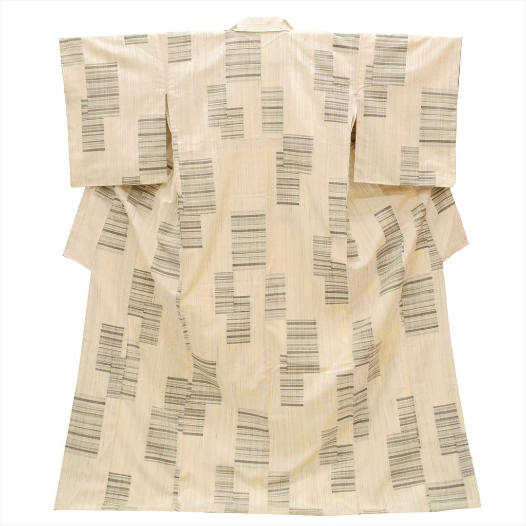 Vintage Japanese Kimono | Tsumugi | Cream Silk | Stripe Pattern | Tall Size LL | Sustainable | uu0224b