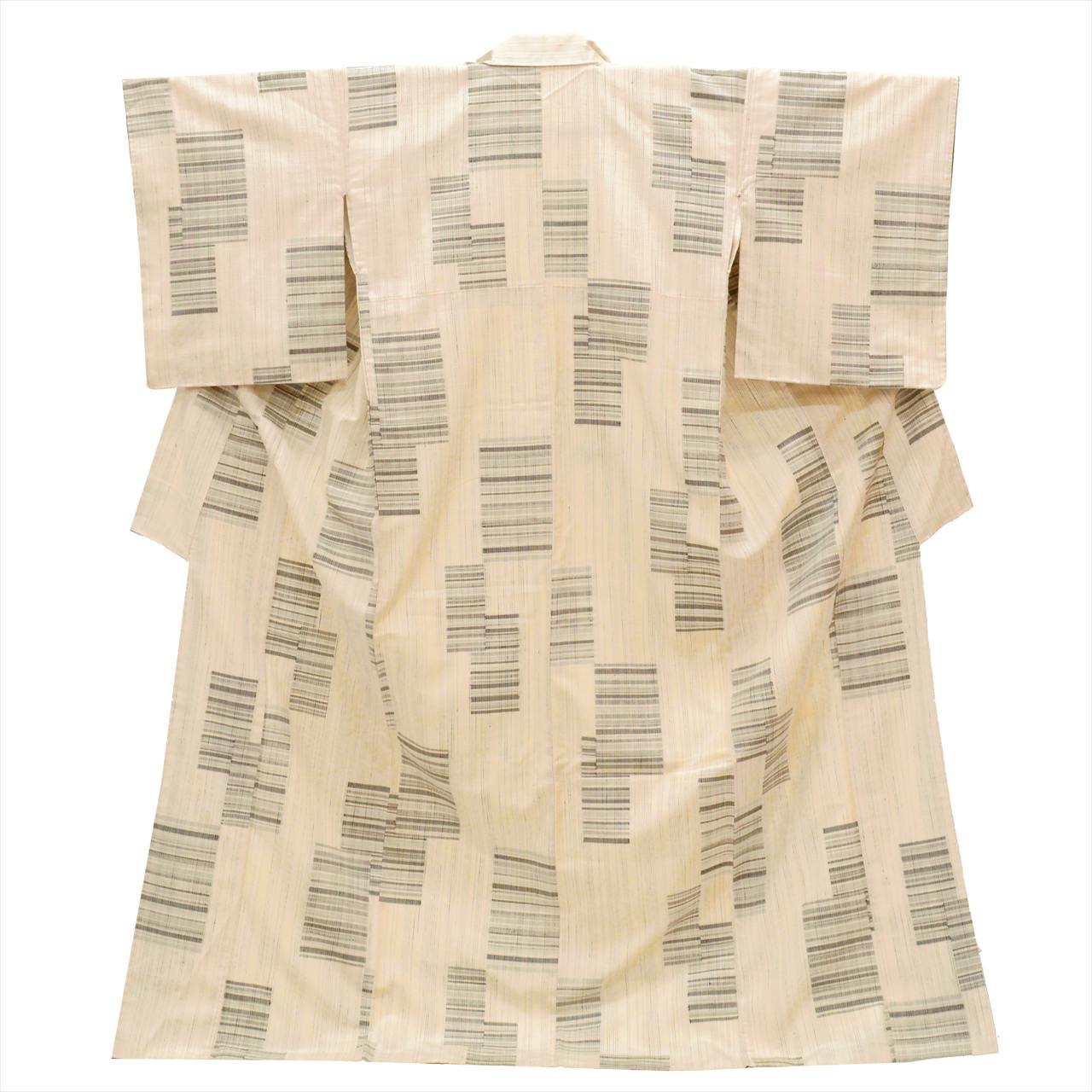 Vintage Japanese Kimono | Tsumugi | Cream Silk | Stripe Pattern | Tall Size LL | Sustainable | uu0224b