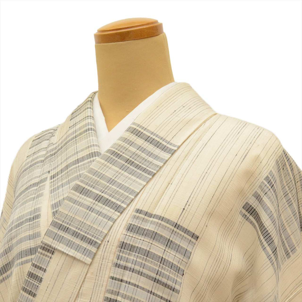 Vintage Japanese Kimono | Tsumugi | Cream Silk | Stripe Pattern | Tall Size LL | Sustainable | uu0224b
