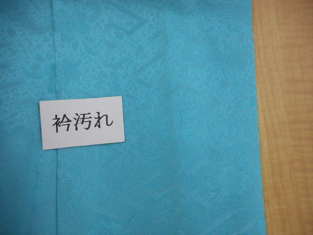 [Used] Furisode (long-sleeved kimono) - Single item, Pure silk, Length 170.8cm (67.2in), Size LL, Sleeve length 68.7cm (27.0in), Ready-made, Recycled kimono, Blue, Floral pattern, Gold embroidery, Vintage, uu0243b 