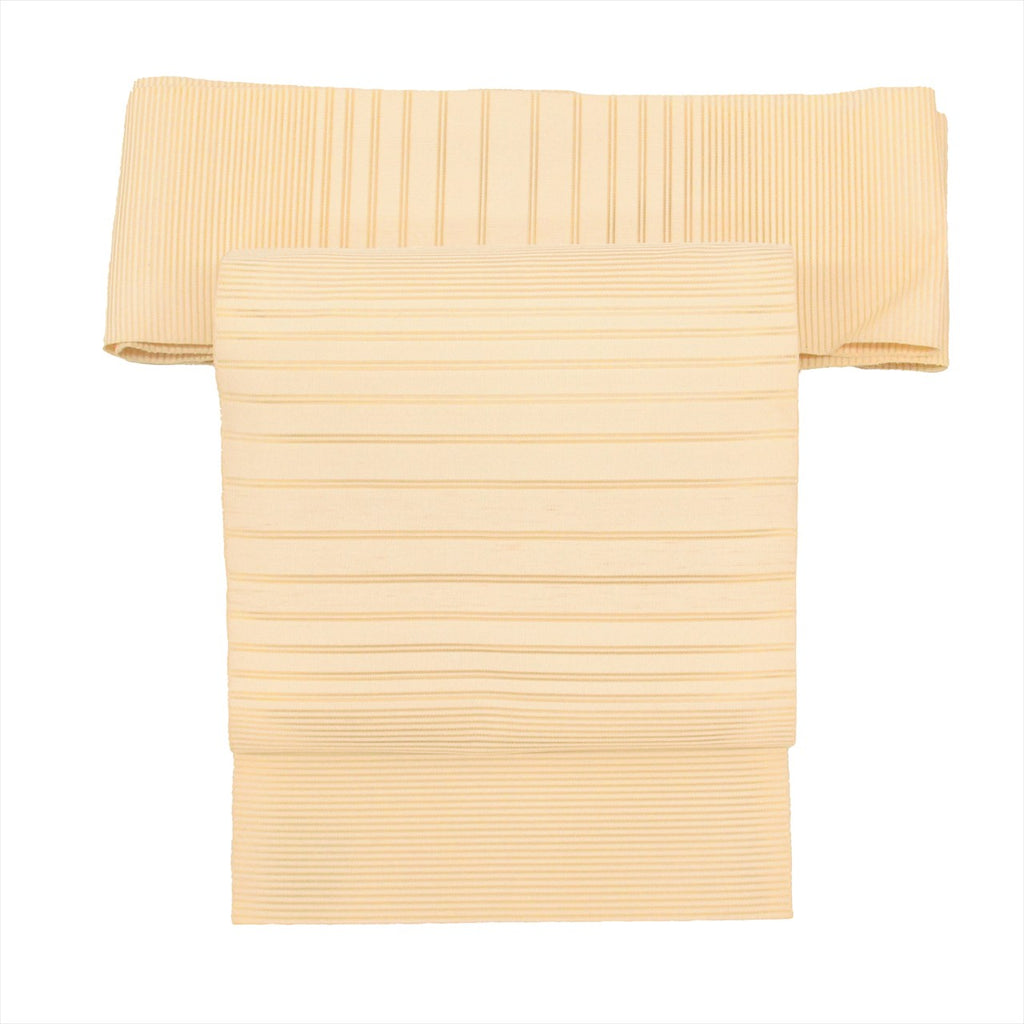 Vintage Japanese Obi | Summer Nagoya Obi | Beige Silk Ro-tsuzure | Stripe | Eight-sun | Otaiko | Sustainable | uu0247b