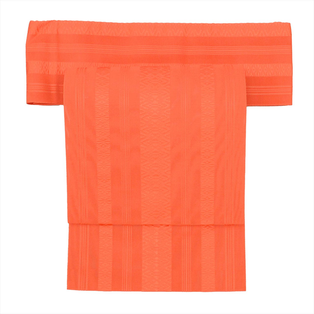 Vintage Japanese Obi | Summer Nagoya Obi | Orange Silk | Hakata-ori献上 Pattern | Eight-sun | Full-length | Sustainable | uu0248b