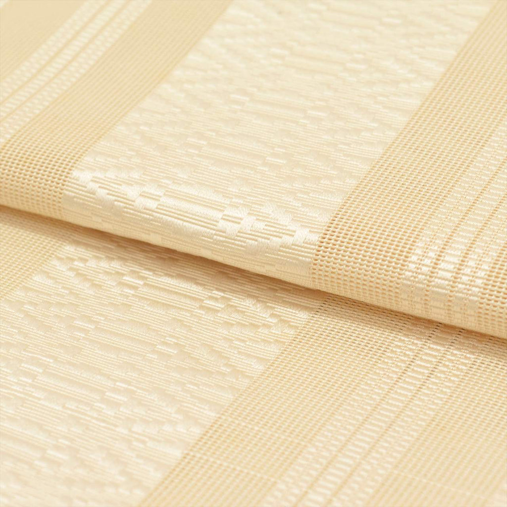 Vintage Japanese Obi | Summer Nagoya Obi | Beige Silk Sha | Hakata-ori献上 Pattern | Eight-sun | Full-length | Sustainable | uu0250b