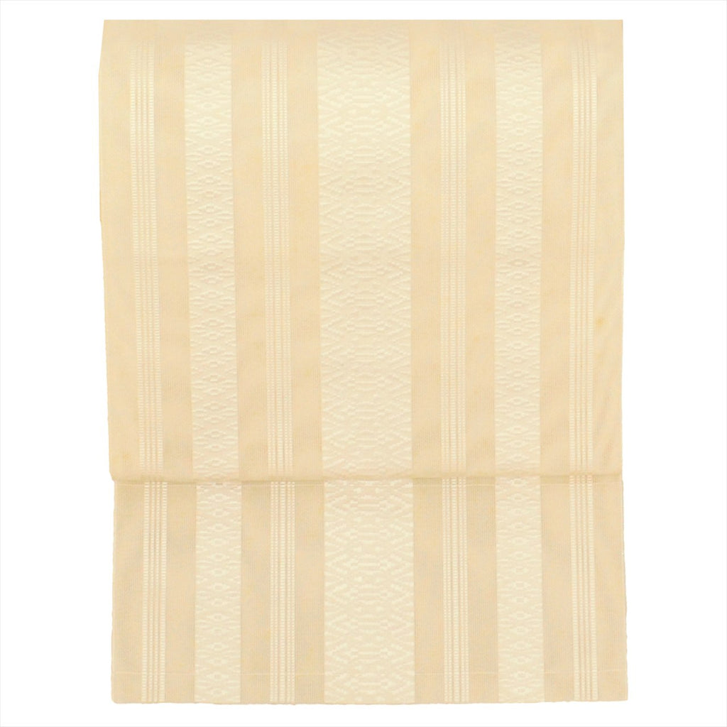 Vintage Japanese Obi | Summer Nagoya Obi | Beige Silk Sha | Hakata-ori献上 Pattern | Eight-sun | Full-length | Sustainable | uu0250b