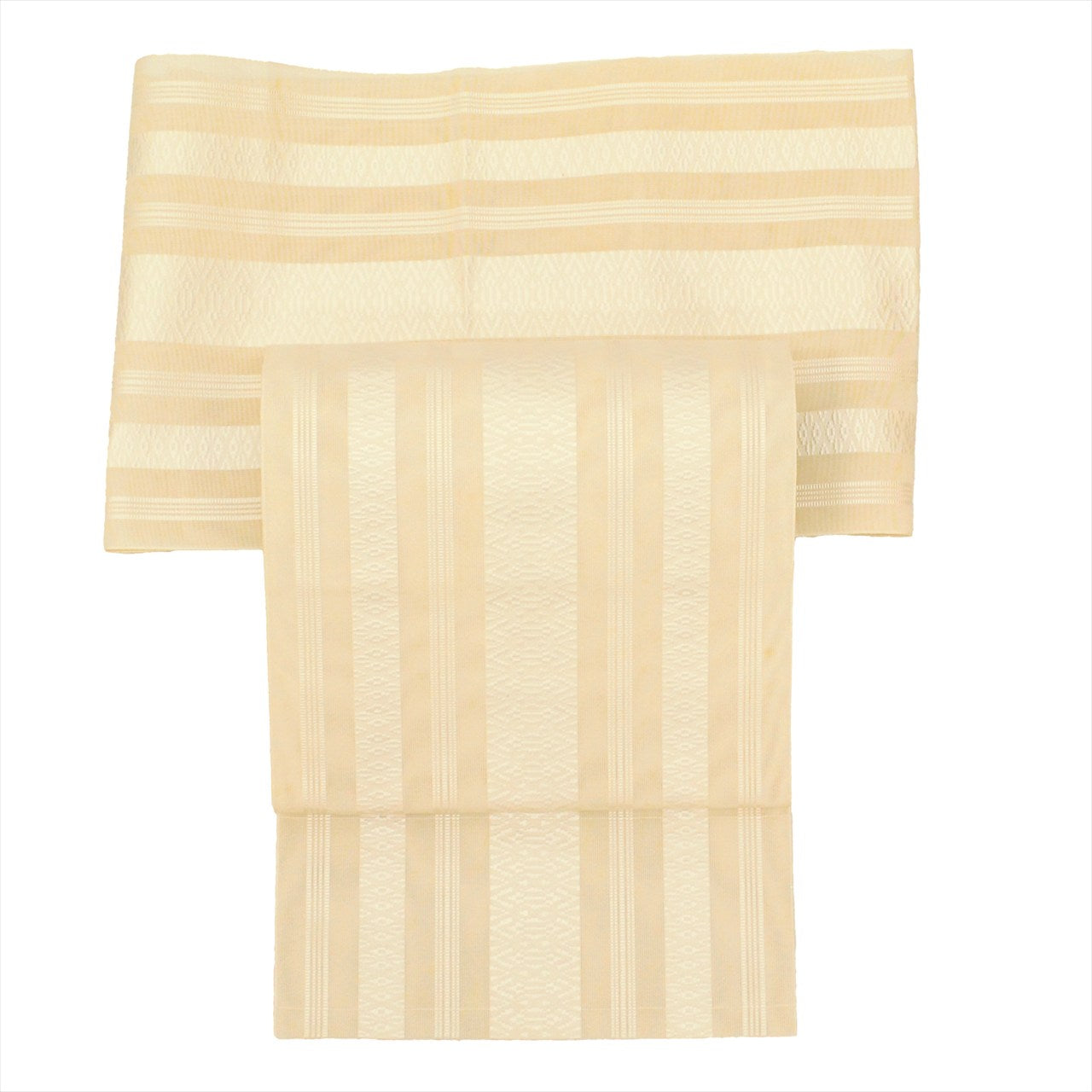 Vintage Japanese Obi | Summer Nagoya Obi | Beige Silk Sha | Hakata-ori献上 Pattern | Eight-sun | Full-length | Sustainable | uu0250b