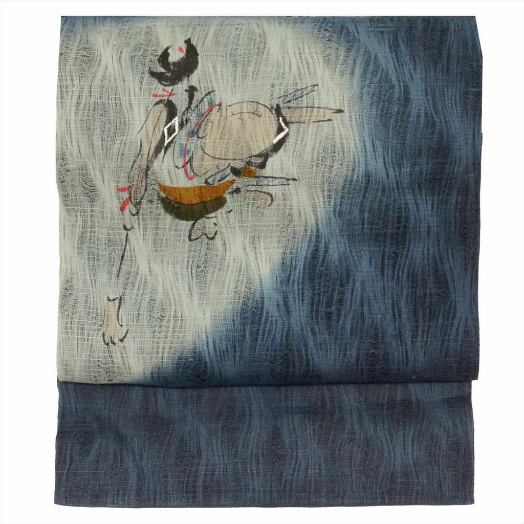 Vintage Japanese Obi | Summer Nagoya Obi | Navy Silk Tsumugi | Figure Pattern | Excellent | Nine-sun | Sustainable | uu0254b