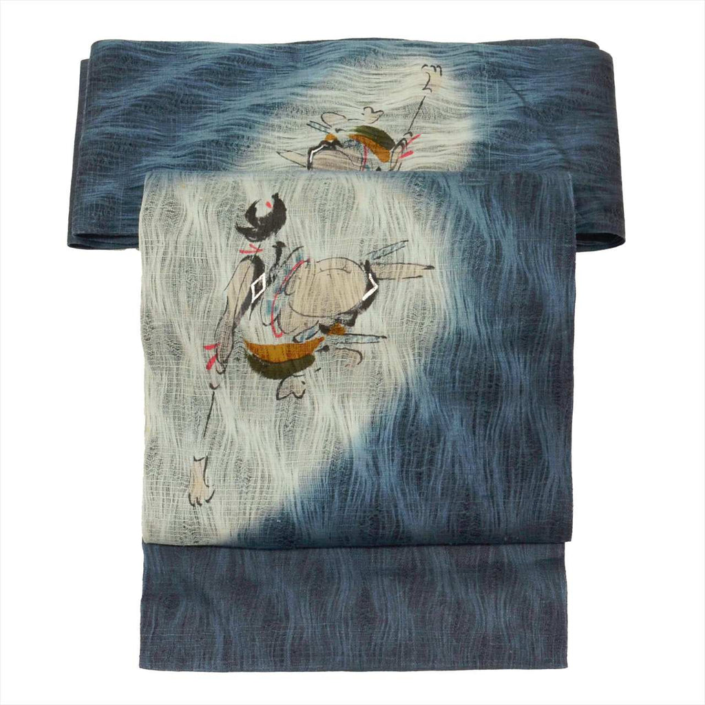 Vintage Japanese Obi | Summer Nagoya Obi | Navy Silk Tsumugi | Figure Pattern | Excellent | Nine-sun | Sustainable | uu0254b
