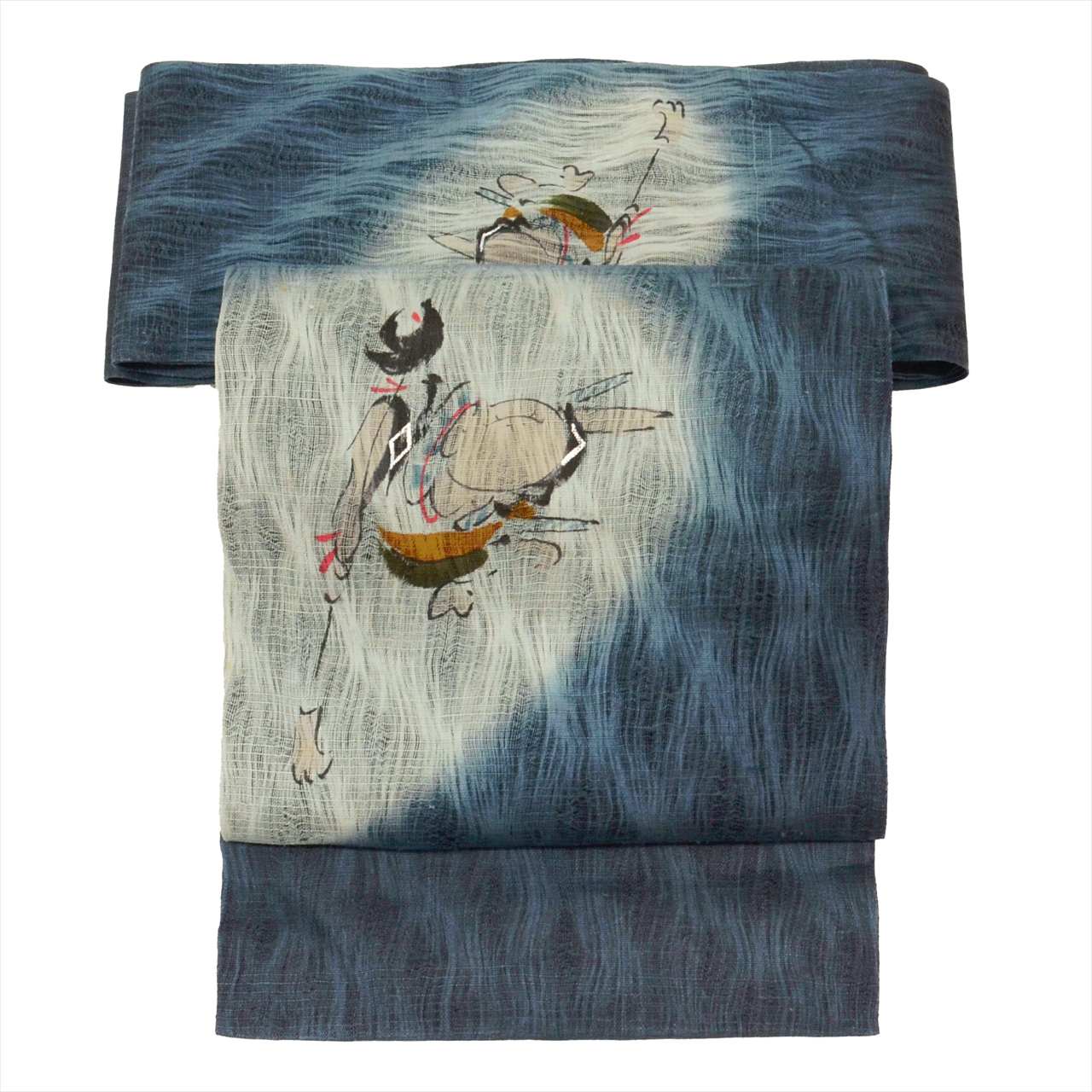 Vintage Japanese Obi | Summer Nagoya Obi | Navy Silk Tsumugi | Figure Pattern | Excellent | Nine-sun | Sustainable | uu0254b
