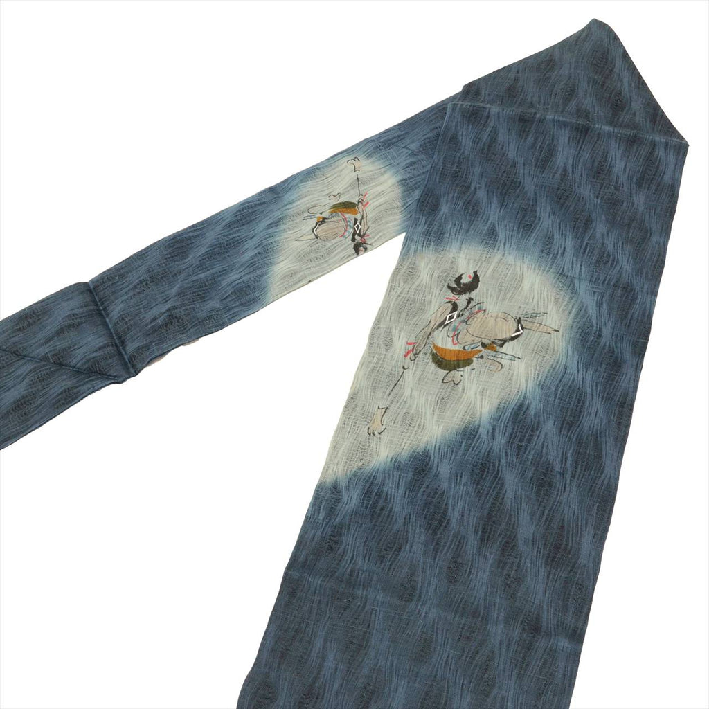 Vintage Japanese Obi | Summer Nagoya Obi | Navy Silk Tsumugi | Figure Pattern | Excellent | Nine-sun | Sustainable | uu0254b