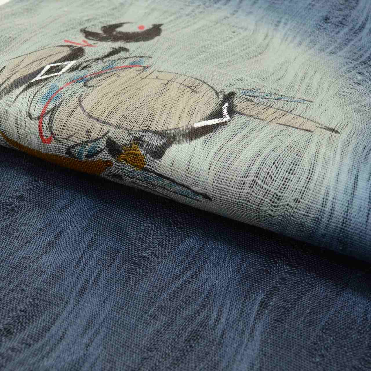 Vintage Japanese Obi | Summer Nagoya Obi | Navy Silk Tsumugi | Figure Pattern | Excellent | Nine-sun | Sustainable | uu0254b