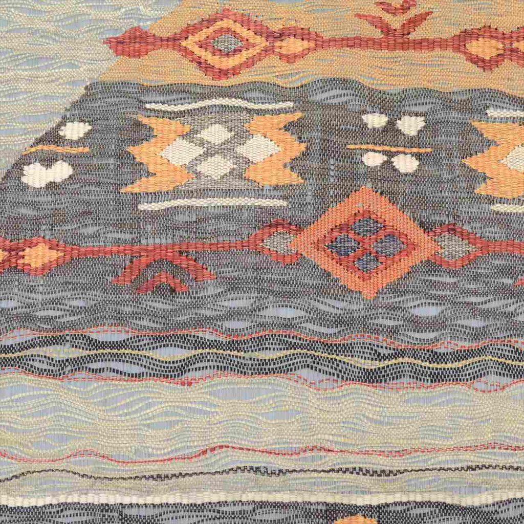 Vintage Japanese Obi | Summer Sha-re Fukuro Obi | Blue Gray Silk Tsumugi | Geometric Otaiko | Sustainable | uu0260b