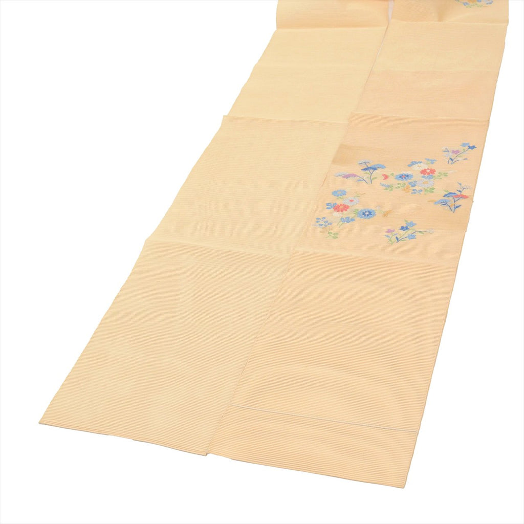 Vintage Japanese Obi | Summer Nagoya Obi | Beige Silk Ro | Floral Embroidery Silver Thread | Eight-sun | Sustainable | uu0261b