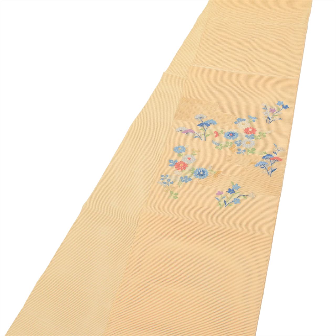 Vintage Japanese Obi | Summer Nagoya Obi | Beige Silk Ro | Floral Embroidery Silver Thread | Eight-sun | Sustainable | uu0261b