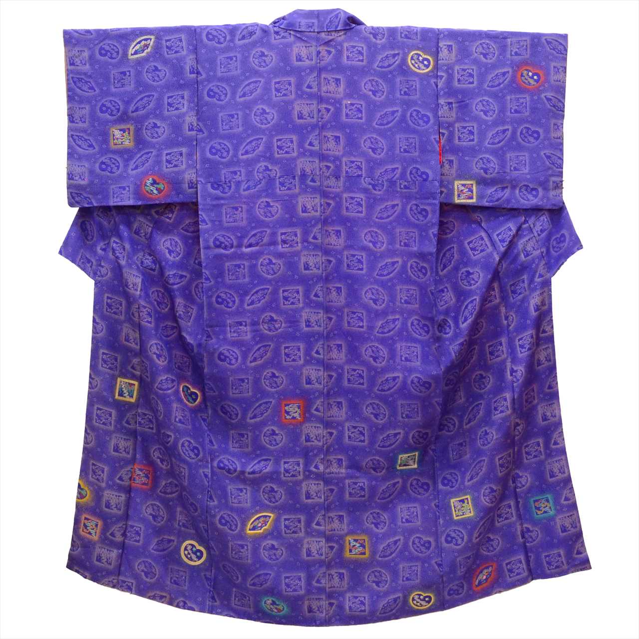 [Used] Komon (small patterned) recycled kimono, pure silk, lined, length 151.5cm (59.6in), size S, sleeve length 62.0cm (24.4in), antique brown color, landscape pattern, embroidery, high quality, semi-formal, spring, summer, autumn, winter, ready-made. 