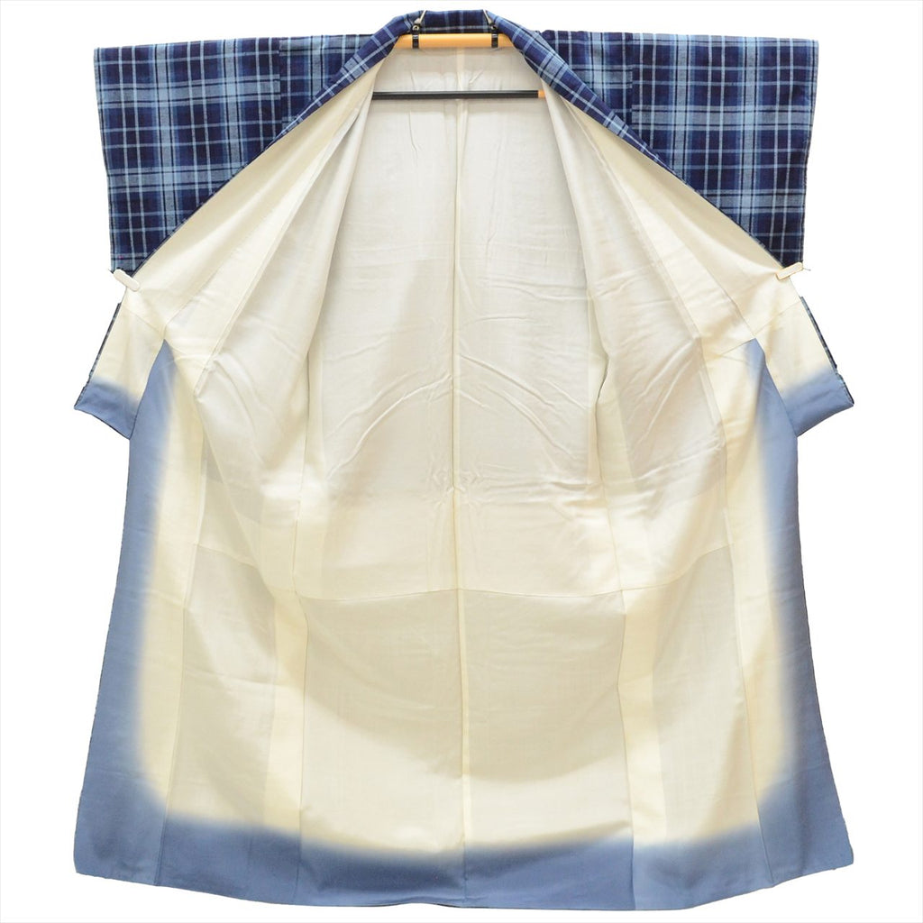 Vintage Japanese Kimono | Tsumugi | Navy Silk | Lattice Pattern | Size L | Sustainable | uu0270b