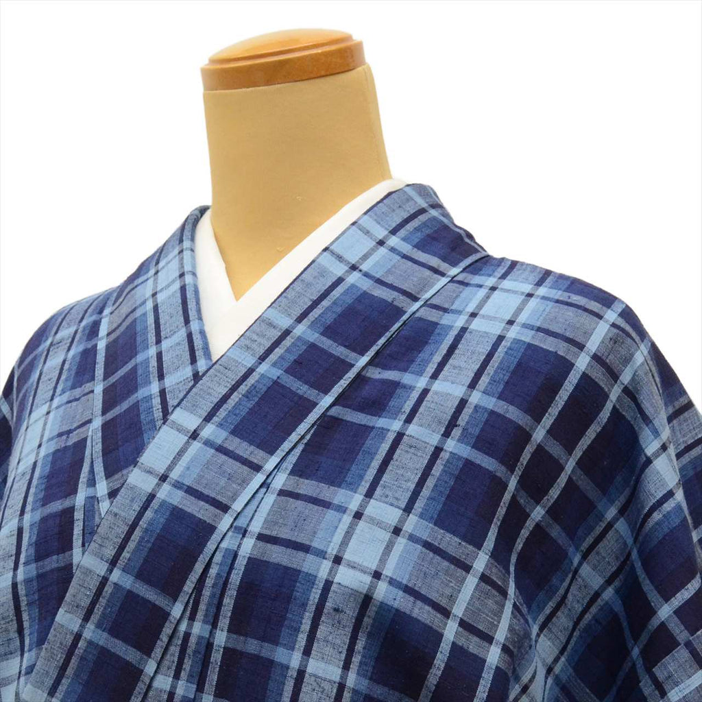 Vintage Japanese Kimono | Tsumugi | Navy Silk | Lattice Pattern | Size L | Sustainable | uu0270b