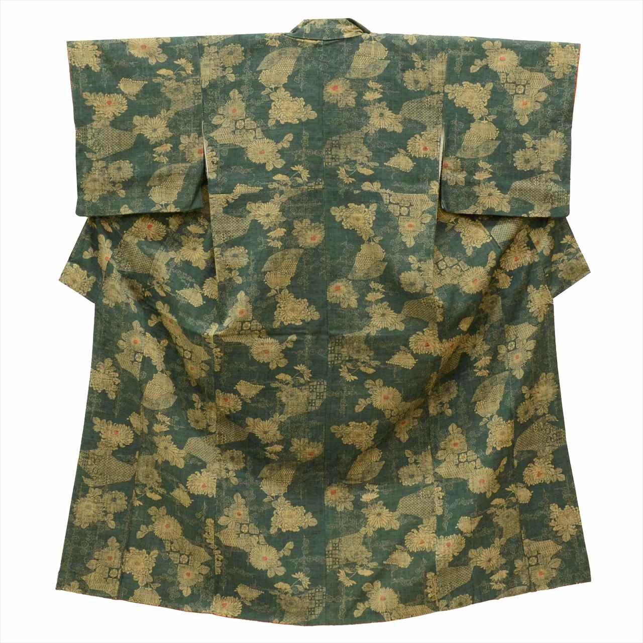 Vintage Japanese Kimono | Tsumugi | Green Silk | Chrysanthemum Pattern | Petite Size S | Sustainable | uu0271b