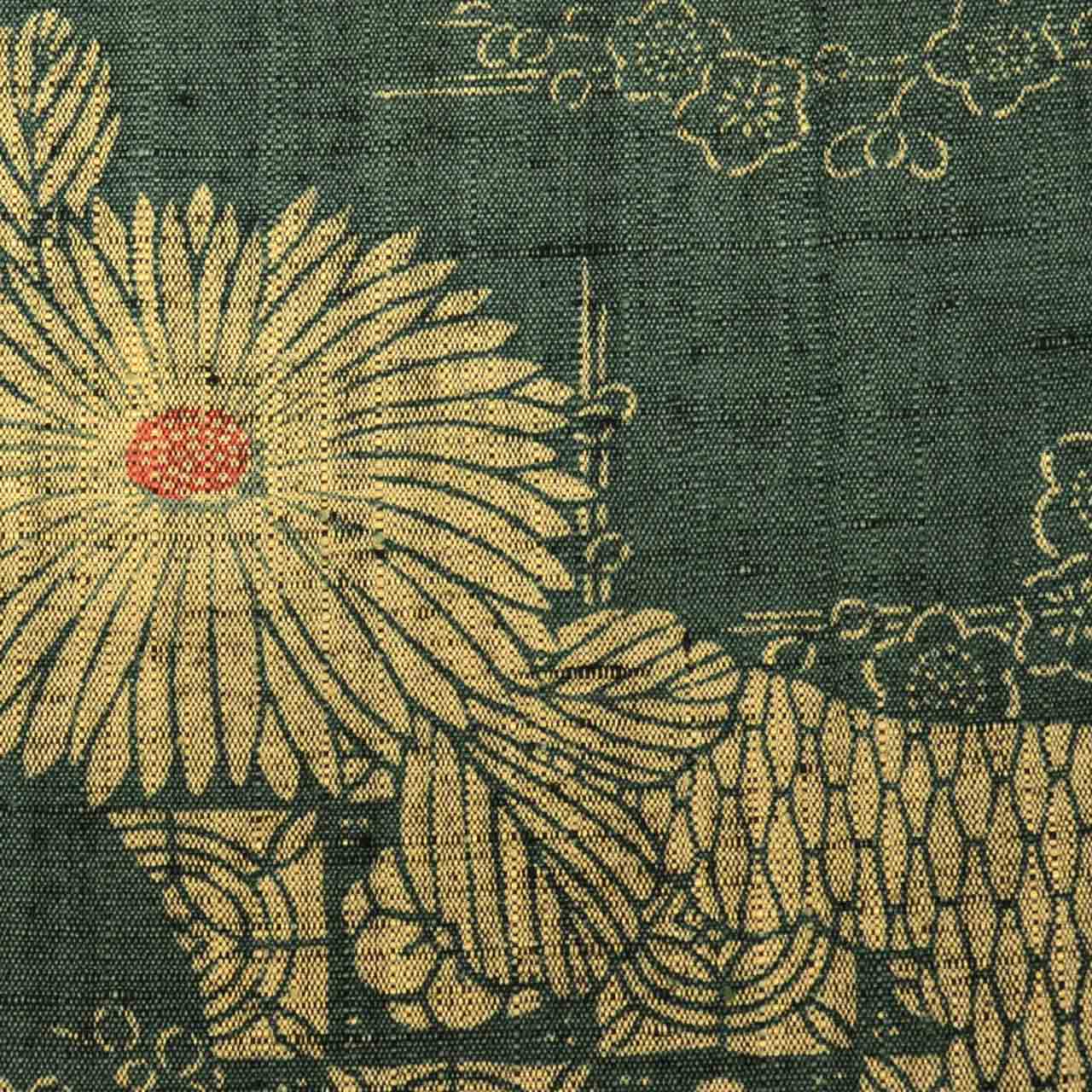 Vintage Japanese Kimono | Tsumugi | Green Silk | Chrysanthemum Pattern | Petite Size S | Sustainable | uu0271b