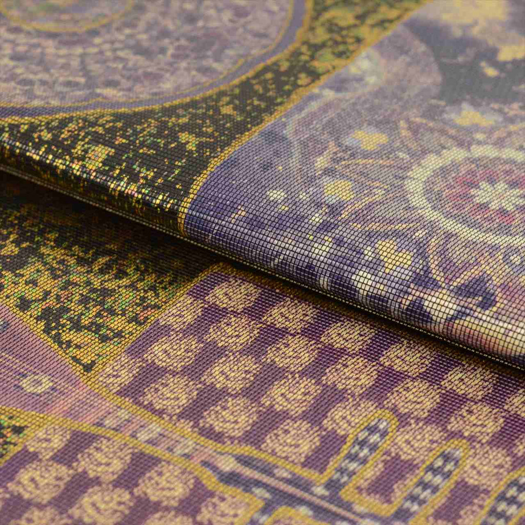 Vintage Japanese Obi | Tsukuri-obi (Ready-tied Obi) | Black Silk | Loquat Mirror Pattern | Nijuudaiko | Gold Foil | Sustainable | uu0282b