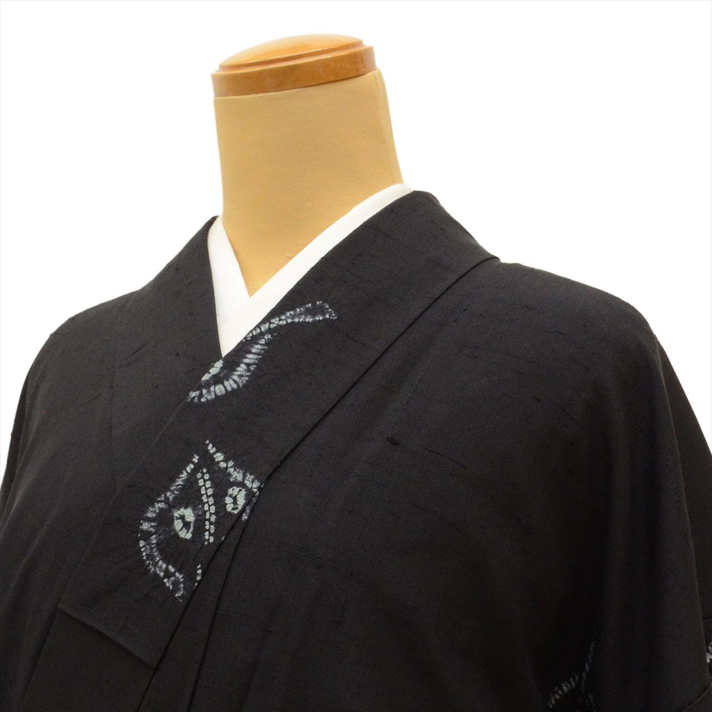 Vintage Japanese Kimono | Yuki Tsumugi | Black Silk | Leaf Pattern | Shibori | UNESCO Heritage | Size L | Sustainable | uu0289b