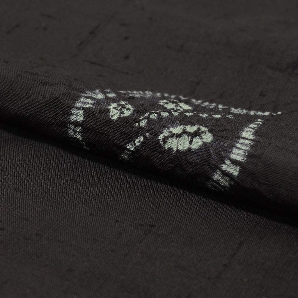 Vintage Japanese Kimono | Yuki Tsumugi | Black Silk | Leaf Pattern | Shibori | UNESCO Heritage | Size L | Sustainable | uu0289b