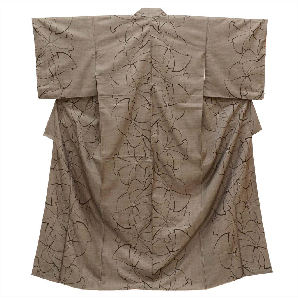 Vintage Japanese Kimono | Oshima Tsumugi | Brown Silk | Large Floral | Mud-dyed | 9-thread | Kata-su | Size M | Sustainable | uu0290b