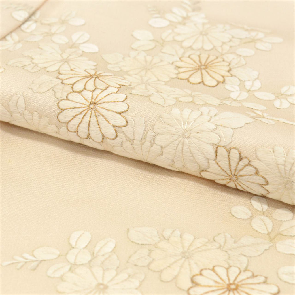 Vintage Japanese Kimono | Tsukesage | Cream Silk | Chrysanthemum Embroidery | Size M | Sustainable | uu0291b