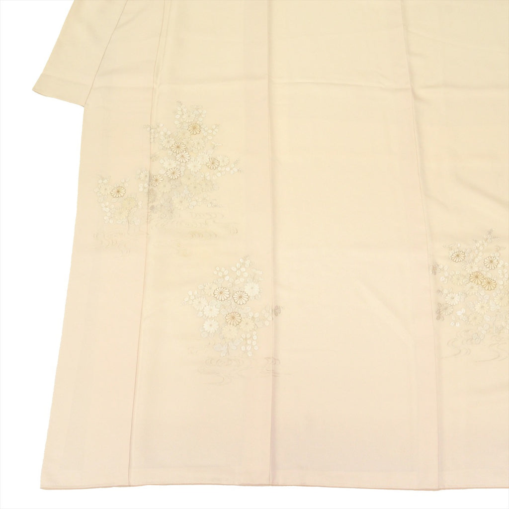 Vintage Japanese Kimono | Tsukesage | Cream Silk | Chrysanthemum Embroidery | Size M | Sustainable | uu0291b
