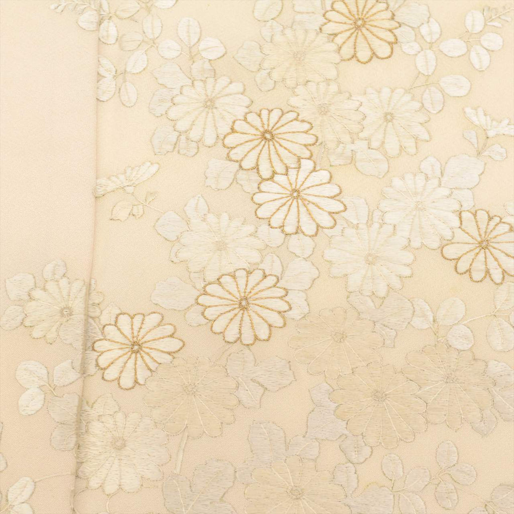 Vintage Japanese Kimono | Tsukesage | Cream Silk | Chrysanthemum Embroidery | Size M | Sustainable | uu0291b
