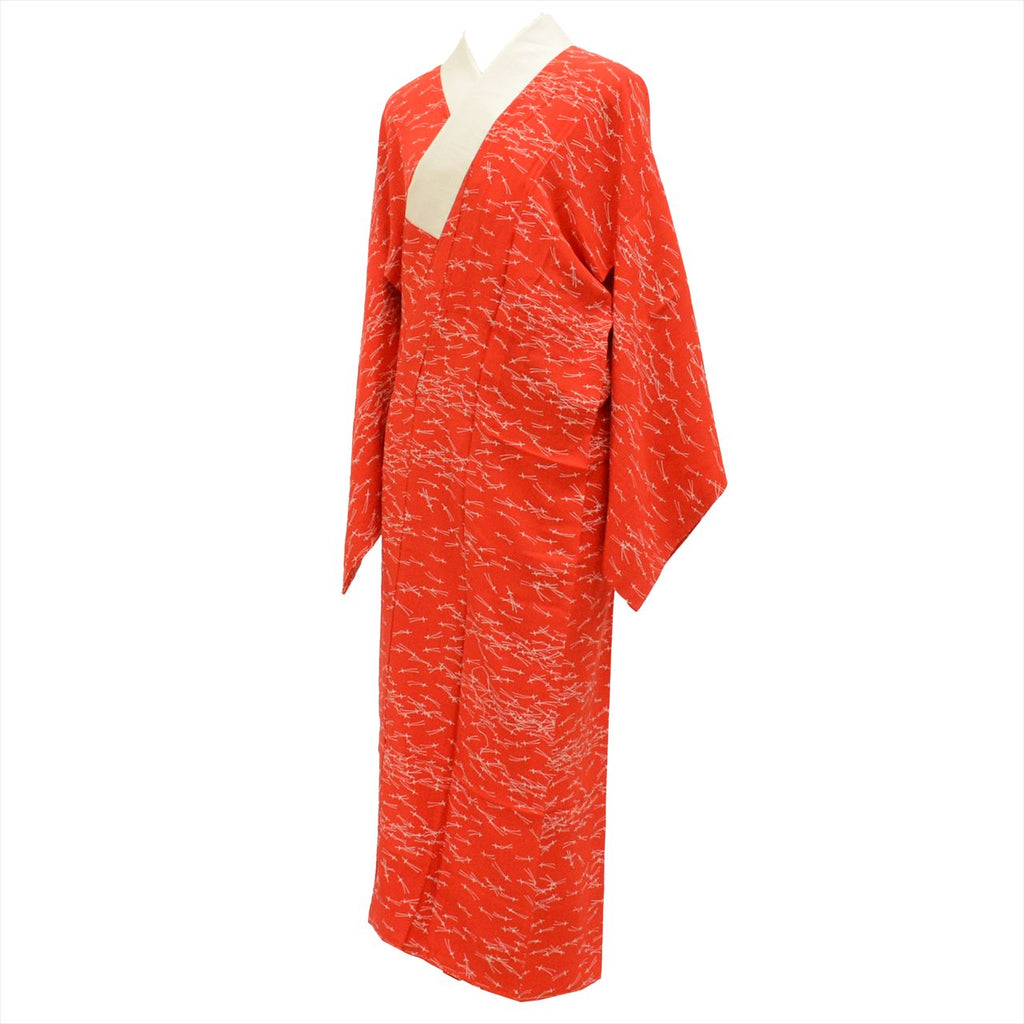 Vintage Japanese Kimono | Nagajuban | Red Silk | Pine Needle Pattern | Sleeve Muso | Sustainable | uu0303b