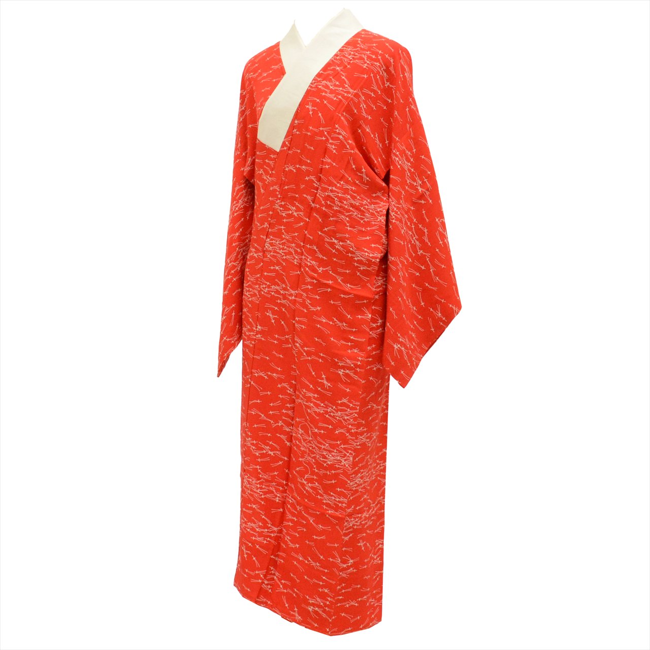 Vintage Japanese Kimono | Nagajuban | Red Silk | Pine Needle Pattern | Sleeve Muso | Sustainable | uu0303b
