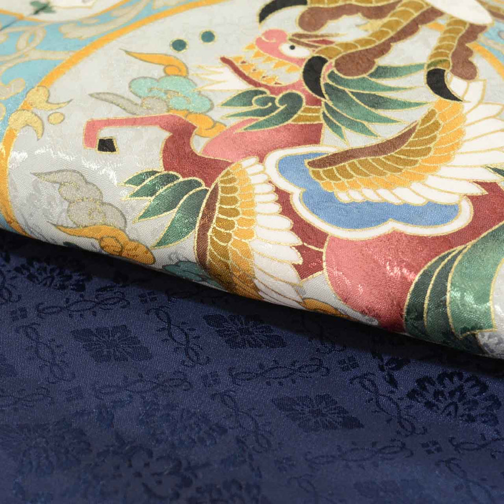 [Used] Recycled Shichi-Go-San Boy's 5-Year-Old Kimono and Haori Set (2 pieces) - Synthetic Fiber - Ready-made - Length 105cm, Sleeve Length 48.5cm - Navy Blue - Eagle Pattern Embroidery with Gold Thread - Traditional Japanese Pattern - uu0377b 