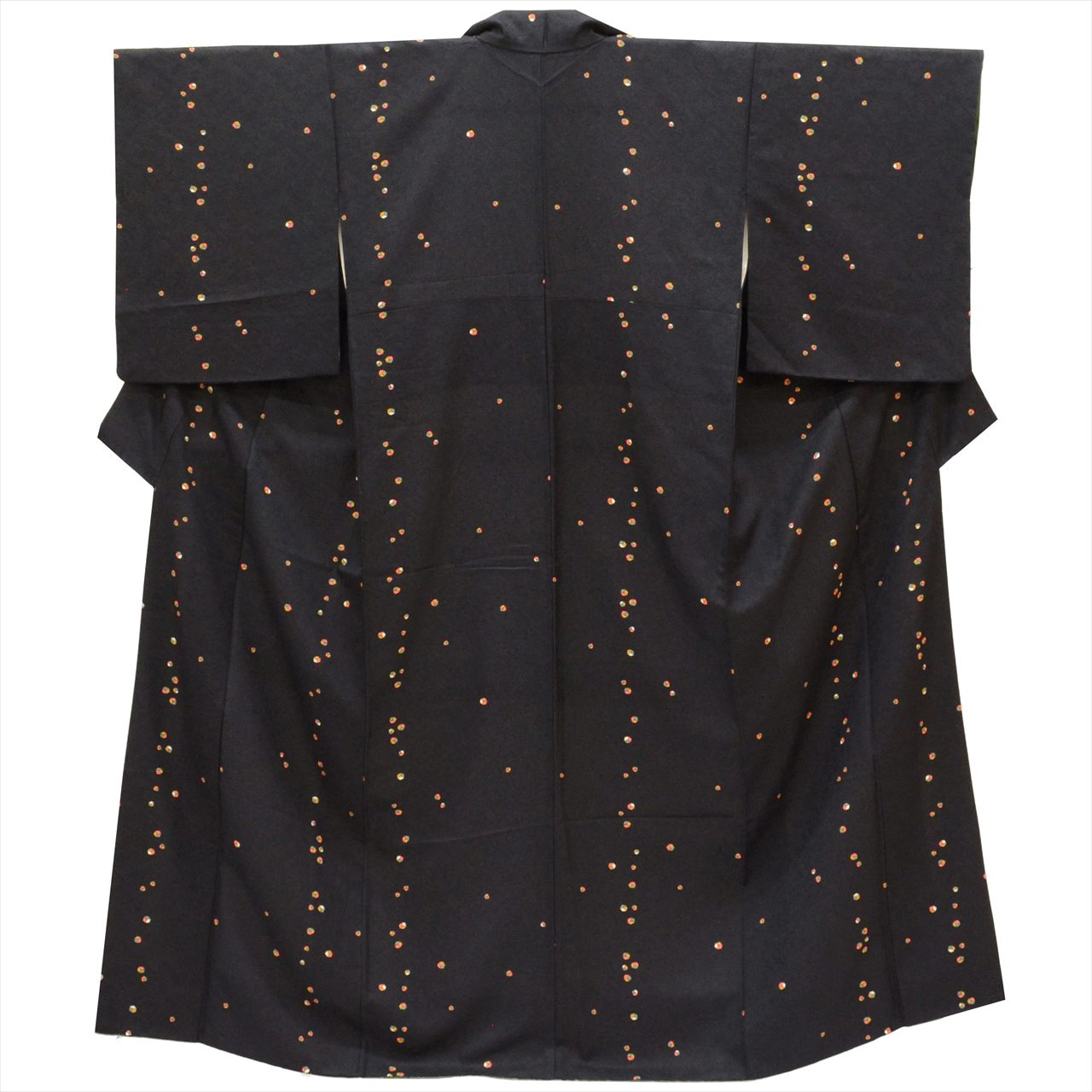 [Used] Komon (small patterned) recycled kimono, pure silk, lined, length 155.4cm, size S, sleeve length 64cm, excellent condition, black, geometric pattern, crepe fabric, high quality, semi-formal, spring, summer, autumn, winter, ready-made. 