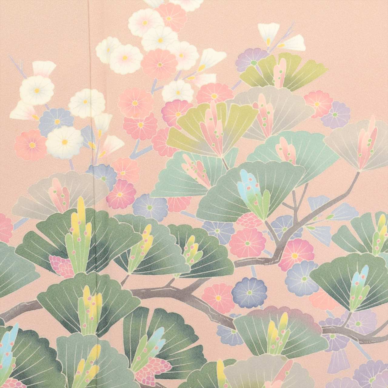 [Used] Recycled formal kimono, pure silk, lined, length 167.0cm (65.7in) (LL), sleeve length 68.4cm (26.9in), ready-made, recycled kimono, Okamura Sofu, pink, pine and flower pattern, Tokamachi Yuzen dyeing, with signature, hand-painted Yuzen, uu0405b 