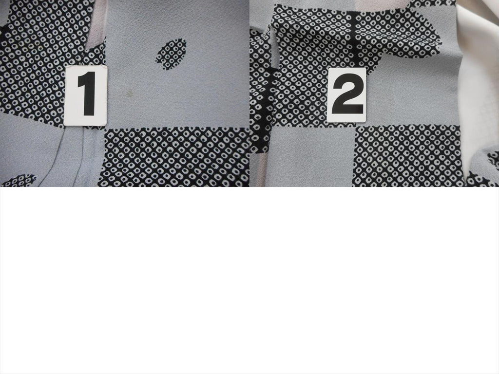 [Used] Komon (small patterned) recycled kimono, pure silk, lined, length 152.3cm, size S, sleeve length 66.8cm, gray color scheme, checkered and cherry blossom pattern, high quality, semi-formal, spring, summer, autumn, winter, ready-made. 
