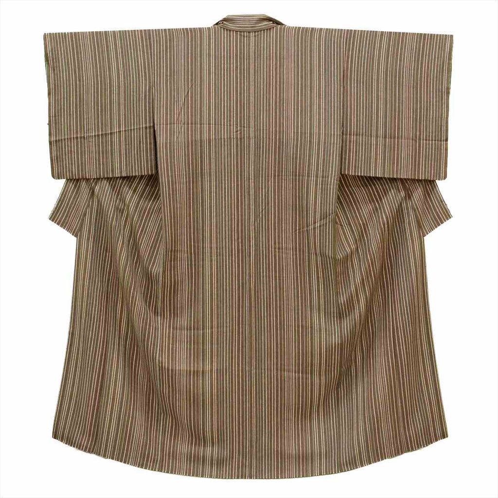 [Used] Komon (small patterned) recycled kimono, pure silk, lined, length 150.8cm (59.4in), size S, sleeve length 67.0cm (26.4in), brown stripe pattern, high quality, semi-formal, spring, summer, autumn, winter, ready-made. 