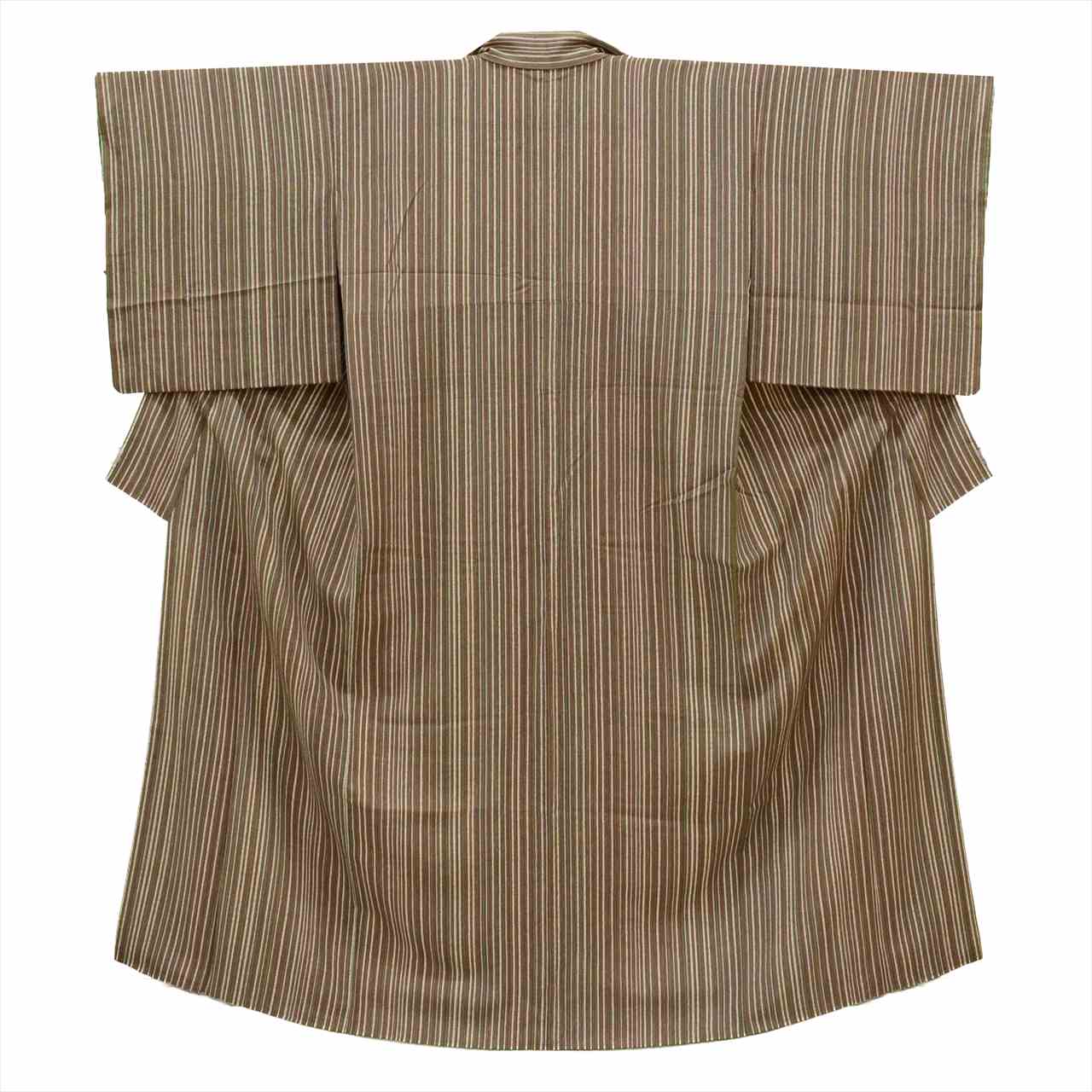 [Used] Komon (small patterned) recycled kimono, pure silk, lined, length 150.8cm (59.4in), size S, sleeve length 67.0cm (26.4in), brown stripe pattern, high quality, semi-formal, spring, summer, autumn, winter, ready-made. 