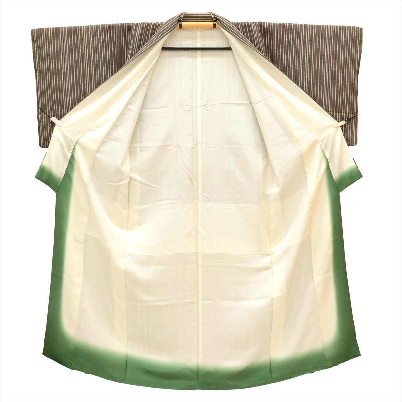 [Used] Komon (small patterned) recycled kimono, pure silk, lined, length 150.8cm (59.4in), size S, sleeve length 67.0cm (26.4in), brown stripe pattern, high quality, semi-formal, spring, summer, autumn, winter, ready-made. 