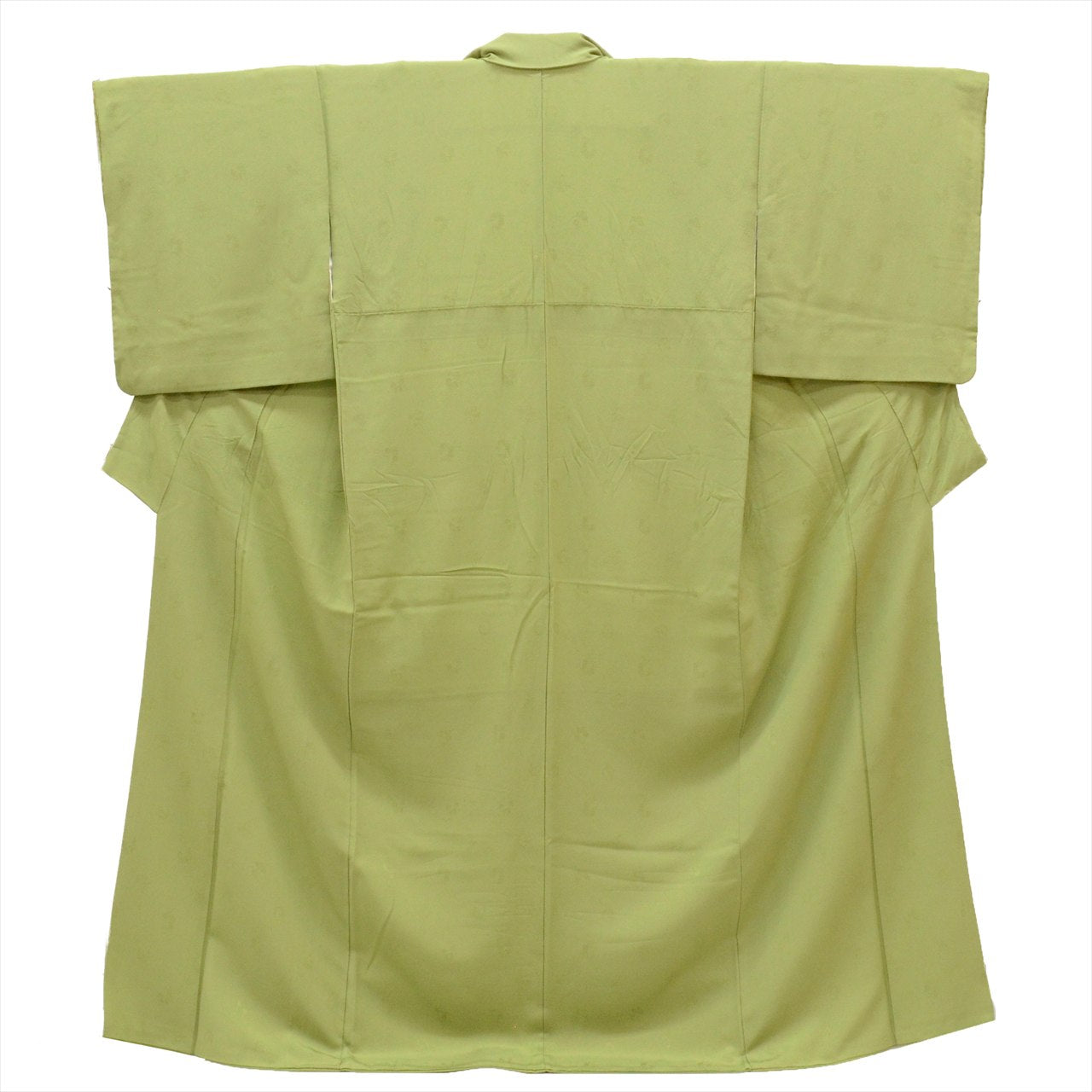 [Used] Plain colored silk kimono, length 162.5cm, size L, sleeve length 68cm, lined, ready-made, recycled kimono, green with round floral pattern, uu0411b, suitable for entrance ceremonies, graduation ceremonies, kindergarten entrance ceremonies. 
