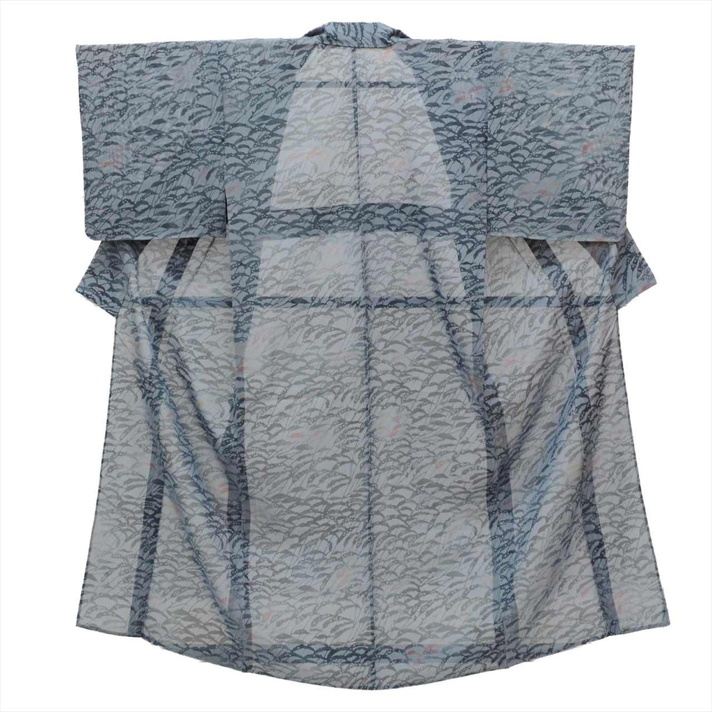 Vintage Japanese Kimono | Summer Komon | Blue Silk Ro | Botanical Pattern | Petite Size S | Sustainable | uu0418b