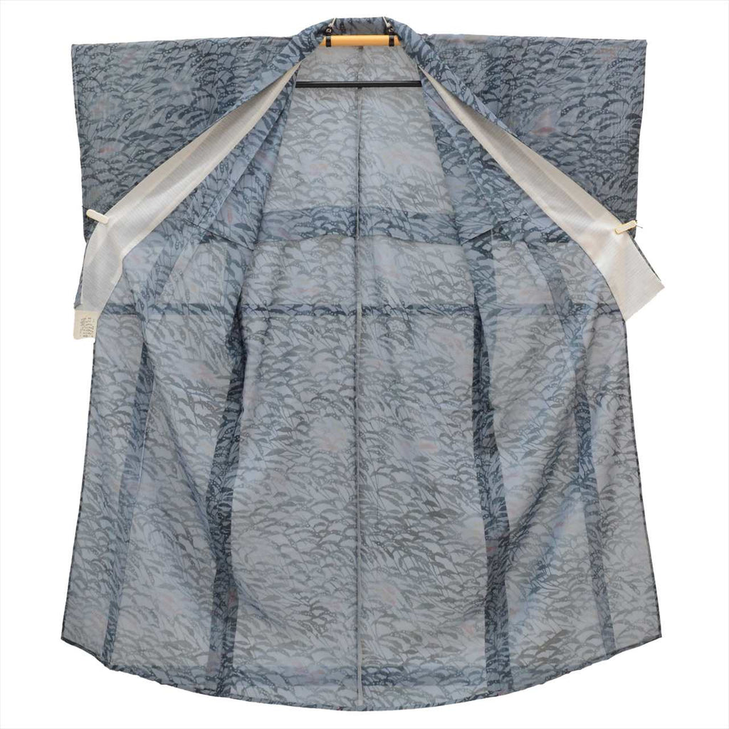 Vintage Japanese Kimono | Summer Komon | Blue Silk Ro | Botanical Pattern | Petite Size S | Sustainable | uu0418b