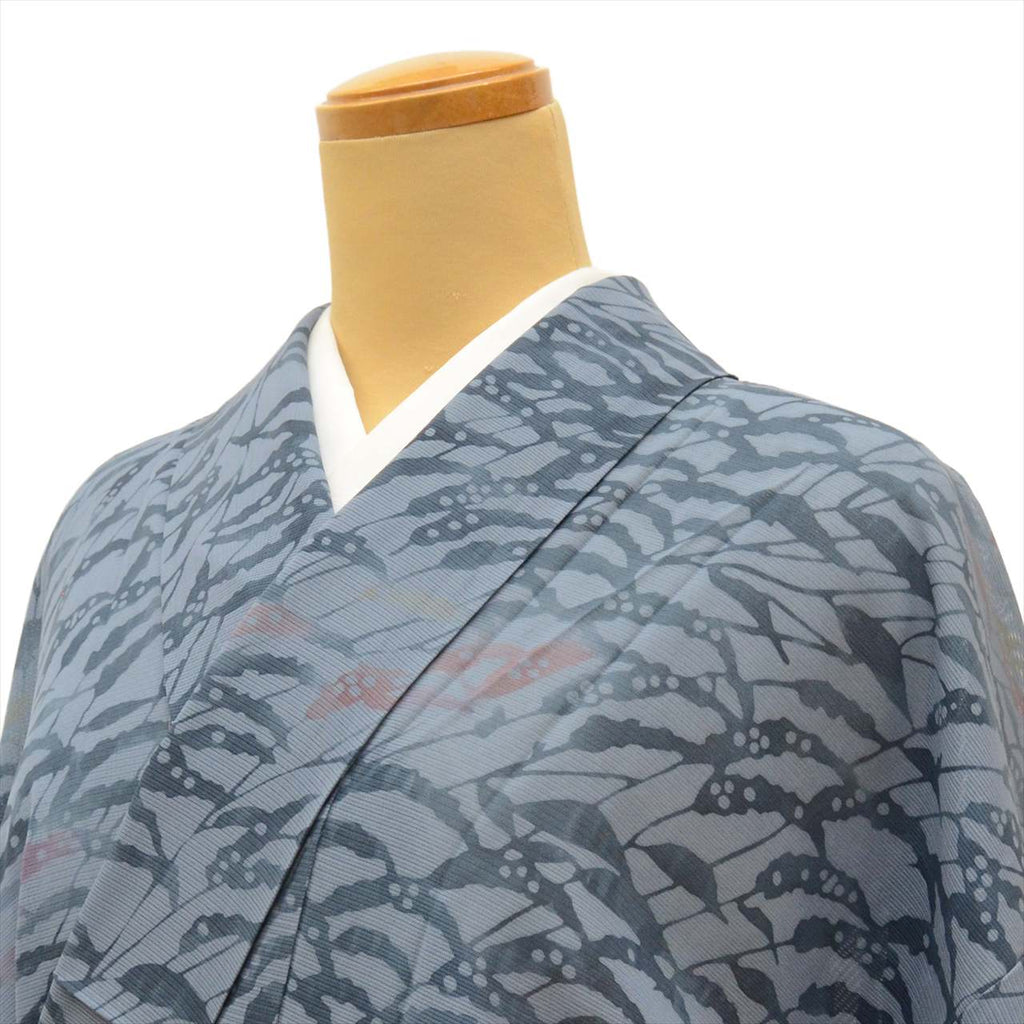 Vintage Japanese Kimono | Summer Komon | Blue Silk Ro | Botanical Pattern | Petite Size S | Sustainable | uu0418b