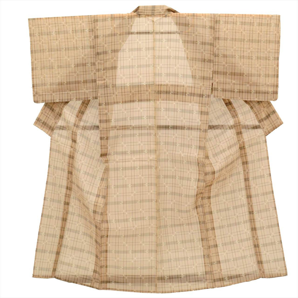 Vintage Japanese Kimono | Ryukyu Kasuri | Brown Silk | Ryukyu Pattern | Summer | Unused | Petite Size S | Sustainable | uu0420b