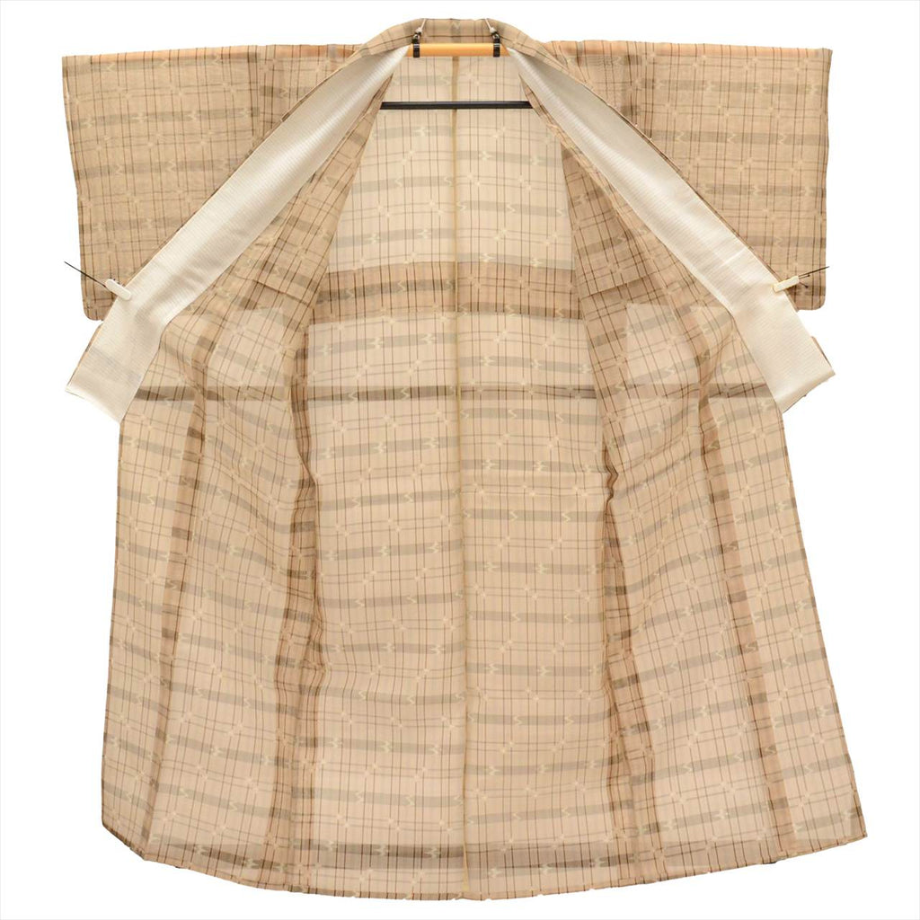 Vintage Japanese Kimono | Ryukyu Kasuri | Brown Silk | Ryukyu Pattern | Summer | Unused | Petite Size S | Sustainable | uu0420b