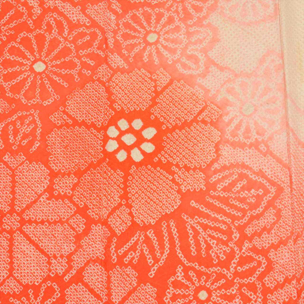[Used] Furisode (long-sleeved kimono) and Nagajuban (undergarment) set, pure silk, length 157.0cm (61.8in) (size M), sleeve length 66.0cm (26.0in), orange color, floral pattern, with half-collar, fully tie-dyed, vintage, women's outfit, uu0429b 