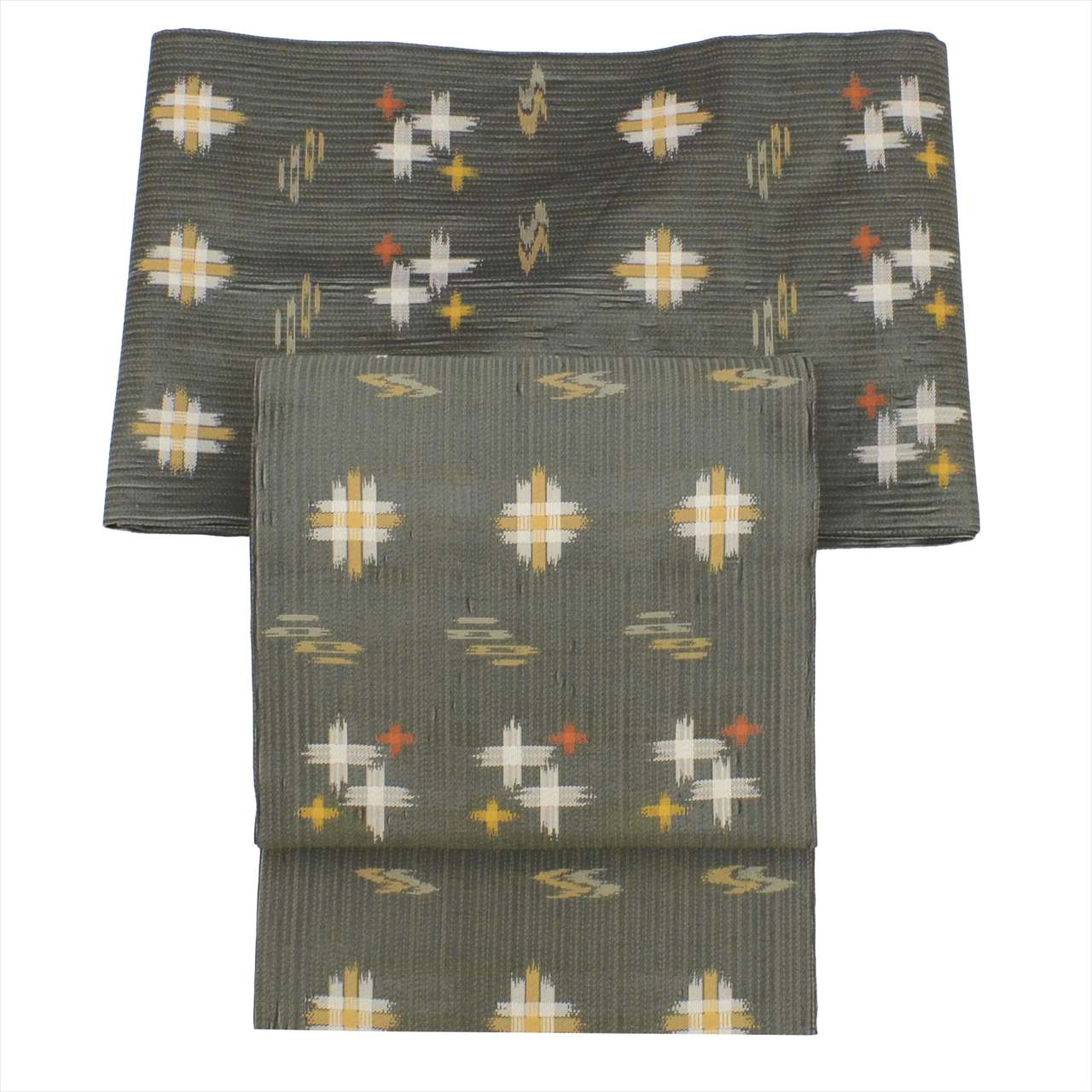 Vintage Japanese Obi | Sha-re Fukuro Obi | Gray Mixed Weave | Kasuri Pattern | Sustainable | uu0435b
